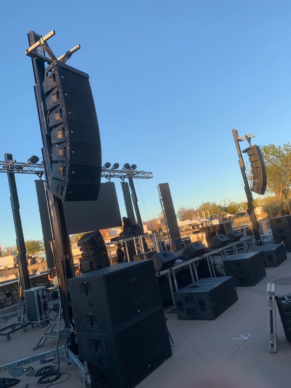 Uplighting and truss detail at an evening event